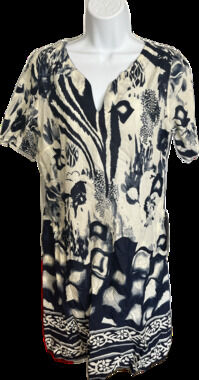 Adrift Myrtle Dress Blue white animal print short sleeve mini dress L NWT sample